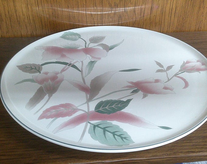 2411 Mikasa FX003 Silk Flowers 12.25" Platter Beautiful Pink & Green Flowers Oven to Table, Microwave, Dishwasher Safe - Great Condition