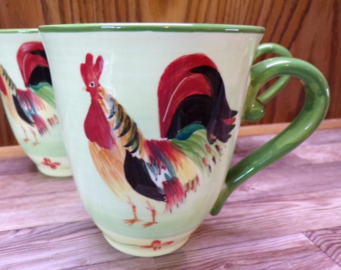 2511 Pfaltzgraff Daybreak Retired 4.5" 14 oz Rooster Mugs Set of 3 - Great Condition