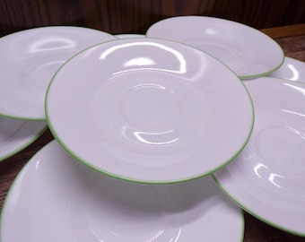 2510 Corelle 6.25" Saucers Set of 10 White w/ Light Green Band - Great Condition