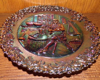 2503 Fenton 8" Iridescent Amethyst Carnival Glass Plate - #6 American Craftsman Series Paul Revere Colonial Silversmiths 1975 - Great Cond.