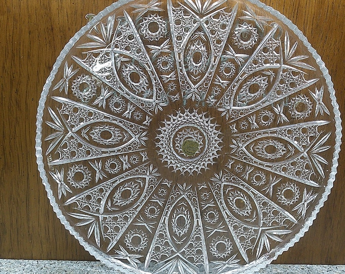 2408 Cristal D'Arques Paris Garanti 12.5" 24% Lead Crystal Platter - Sawtooth Rim - Excellent Condition