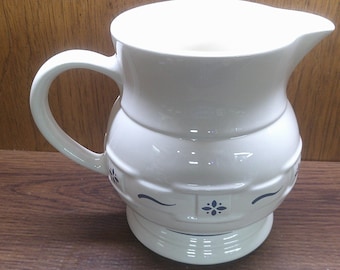 2501 Vintage Longaberger Pottery USA Woven Traditions 7.5" 64oz Stoneware Pitcher Blue Band on Ivory Oven, Micro, Dish Safe- Great Condition