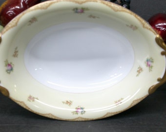 2312 Meito China 11" Oval Bowl Vintage Hand-Painted with 22 kt Gold Trim