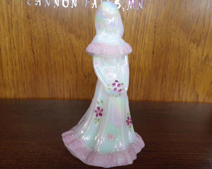 2501 Fenton Glass 7.25" Pearly White Bridesmaid w/ Hand-Painted Flowers & Pink Textured Trim - Signed T. Kelley and Shelley Fenton- Great