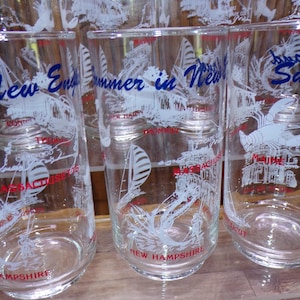 2508 Libbey Glass Summer in New England 5.75&quot; 16 oz Vintage Clear Glass Tumblers Set of 7 - Great Condition
