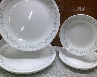 2408 Corelle Country Cottage Livingware Green Floral Blue Hearts Dinnerware - Good Condition No Chips or Cracks Choose from List: