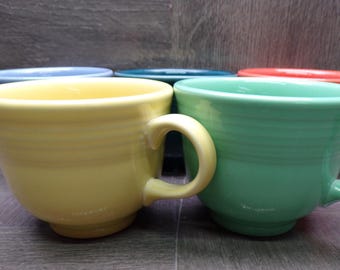 2608 Homer Laughlin Fiesta Vintage Lead Free Stoneware 7 oz Coffee / Tea Cups Set of 5 Assorted Colors