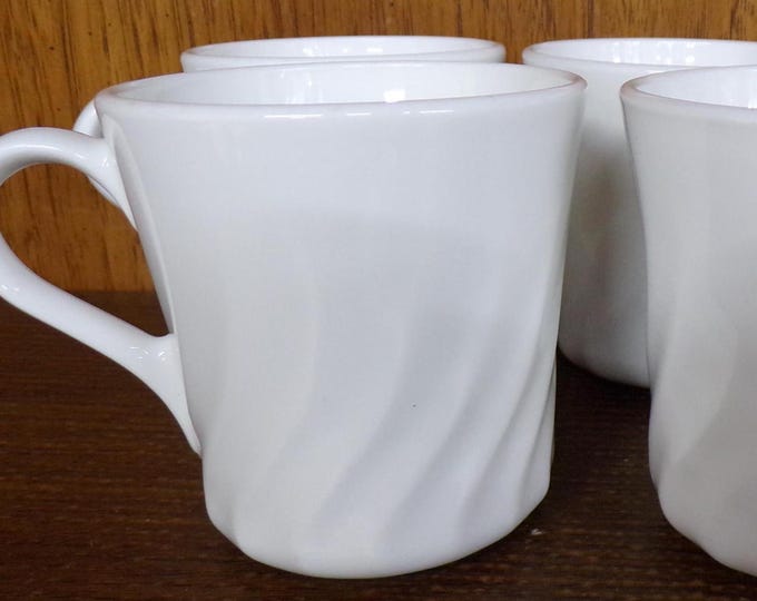 2507 Corelle White Swirl 10 oz Vintage Coffee Mugs Set of 4 - Pre-owned Great Condition