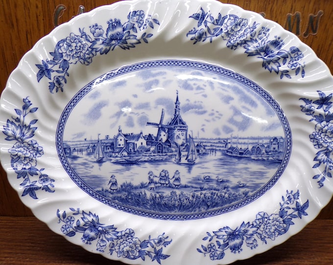 2410 Johnson Bros Tulip Time Vintage 12" Swirl Oval Platter Hand-engraved Made in England - Good Condition Light Wear