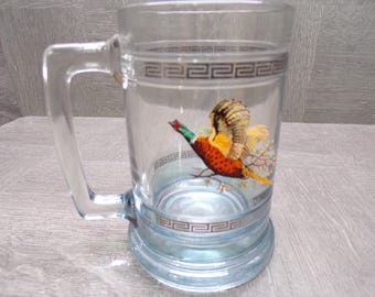 2602 Princess House Pheasant Vintage Collector Mug Blue Tint Glass - Great Condition