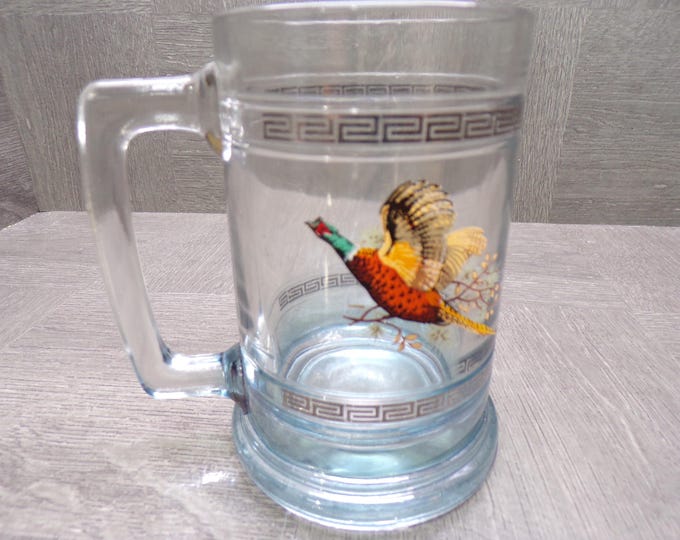 2602 Princess House Pheasant Vintage Collector Mug Blue Tint Glass - Great Condition
