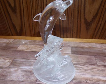 2508 Cristal D'Arques Paris Vintage 6.5" Lead Crystal Jumping Dolphin on Waves - Dauphin Perle - Great Condition