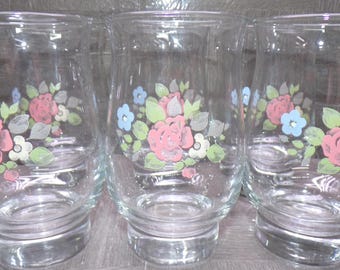 2608 Libbey Glass Pfaltzgraff Tea Rose 14 oz 5.5" Curvy Tulip Tumbler Set of 6