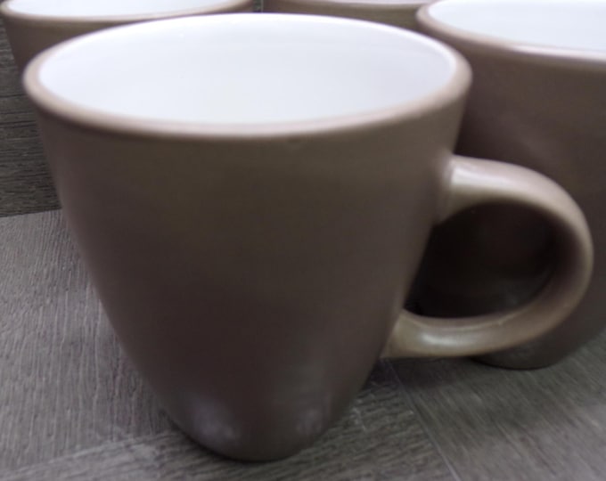 2602 Pfaltzgraff Harmony Taupe 4.25" 12 oz Tan Brown Mugs White Interior Set of 4 - Great Condition