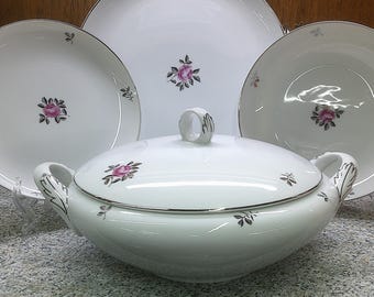 2408 Fukagawa Arita #920 Hand-painted Dinnerware Made in Japan Pink Rose Silver Trim - Choose from List: