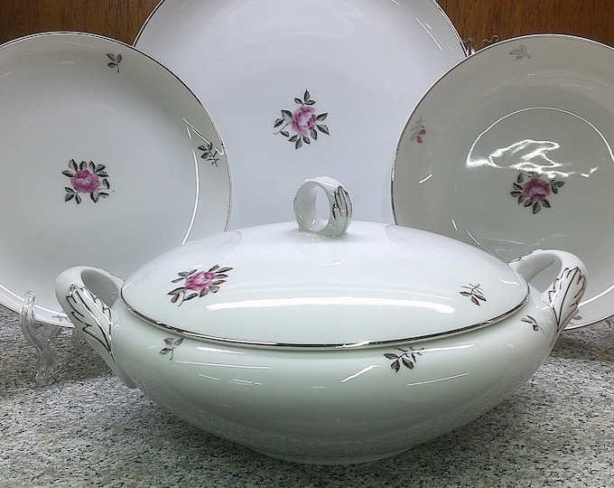 2408 Fukagawa Arita #920 Hand-painted Dinnerware Made in Japan Pink Rose Silver Trim - Choose from List: