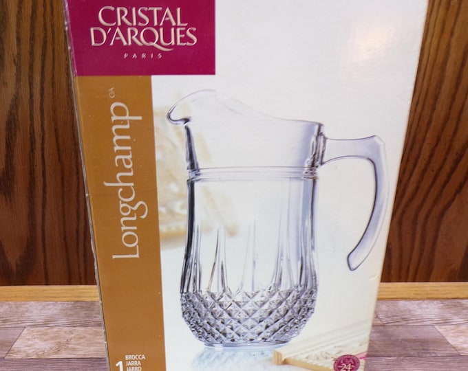 2511 Cristal d'Arques Longchamp Lead Crystal 50.5 oz 9.5" Vintage Pitcher - New in Open Original Box