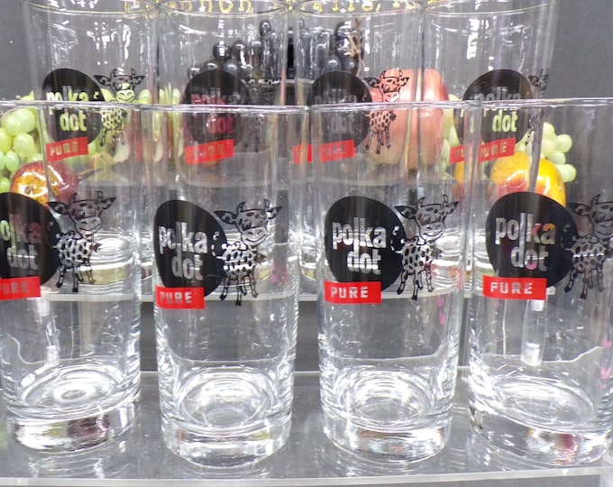 2302 Polka Dot Pure 6.25" Tumblers Set of 8 - Polka Dot Dairy Cow - Thick Bottom - Great Condition