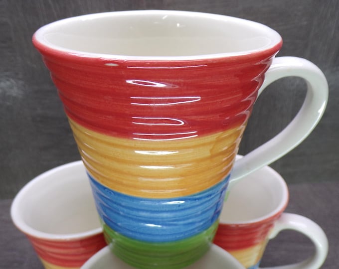 2602 Gibson Everyday Rainbow Colors Stoneware 12 oz 4.25" Mugs Set of 4 - Good Condition