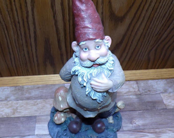 2508 Vintage Hand-painted 11" Stoneware Gnome w/ Turtle - Great Condition