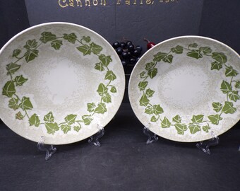 2310 Royal Ironstone Trellis Serving Bowl Pair 9.75" & 9"- Olive / Avocado Green Ivy Vintage
