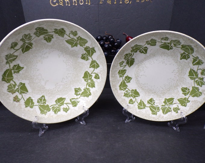 2310 Royal Ironstone Trellis Serving Bowl Pair 9.75" & 9"- Olive / Avocado Green Ivy Pattern Vintage - Good Condition No Chips or Cracks