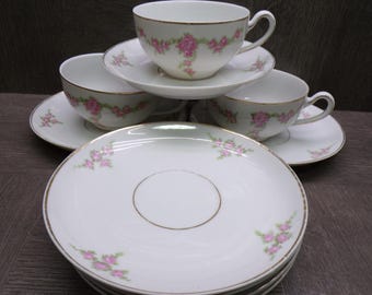 2506 H&C Selb Bavaria 10 pcs Pink Roses 3 Cups and 7 Saucers