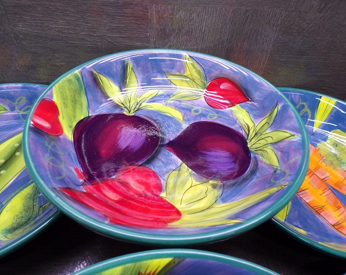 2604 Certified International Blue Vegetable 9.25" Pasta Bowls Set of 6