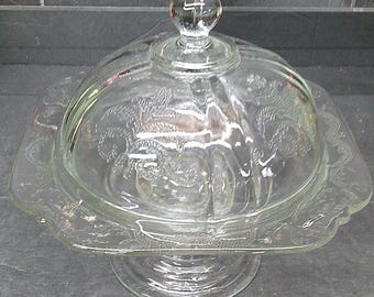 2401 Jeanette Glass Clear Depression Glass 6.75" Covered Candy Dish
