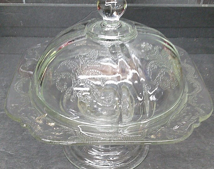 2401 Jeanette Glass Clear Depression Glass 6.75" Candy Dish with Lid - Good Condition No Chips or Cracks