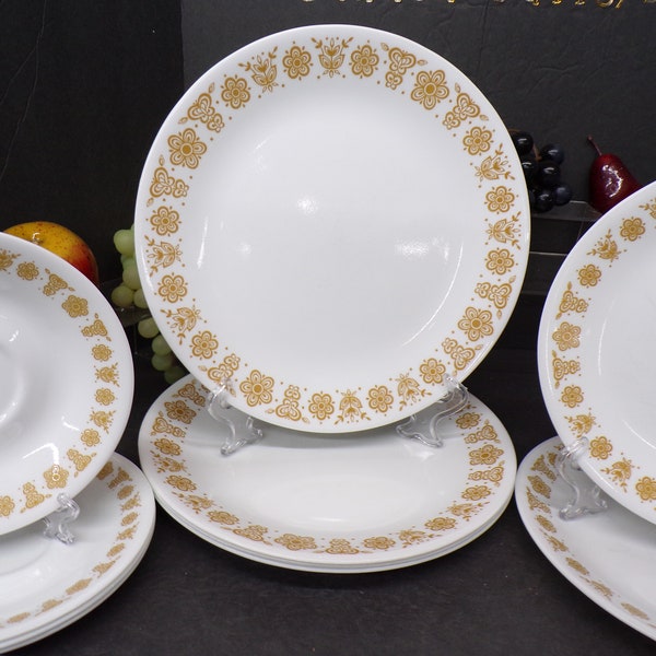 2311034 Vintage 1970's Retired Corelle Butterfly Gold Floral 10 pc Set - Item List in Description - Good Condition