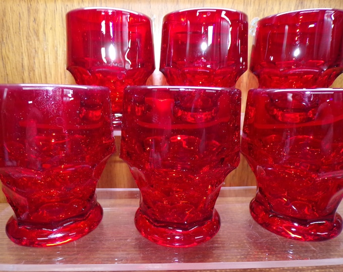 2504 Viking Georgian Vintage Ruby Red Honeycomb 6 oz 3.5" Tumbler Glasses Set of 6 - Great Condition