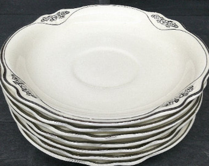 2508 Homer Laughlin Silver Virginia Rose 6" Saucer Set of 8 Patrician Platinum Pattern Vintage 1936 China - Good Condition Some Wear