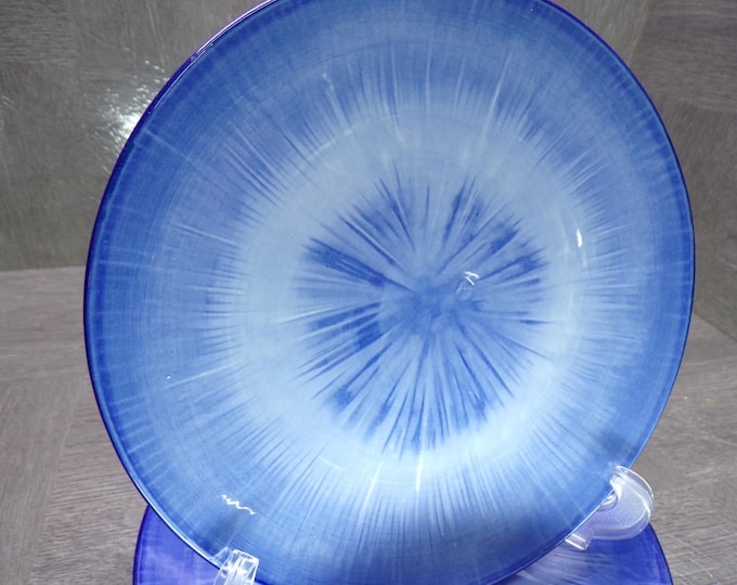 2602 Blue Stoneware 7.5" Snack Plates Set of 4 Microwave, Oven, Dish Safe - Good Condition Couple Light Scratches