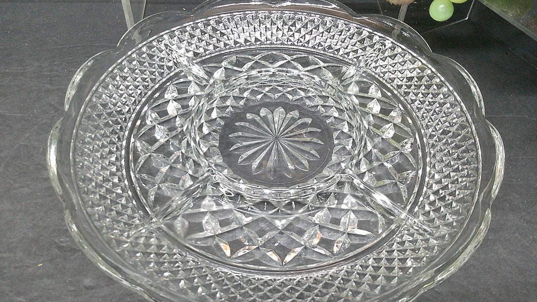 2312073 Vintage Anchor Hocking Glass Wexford 11 Divided Dish Platter