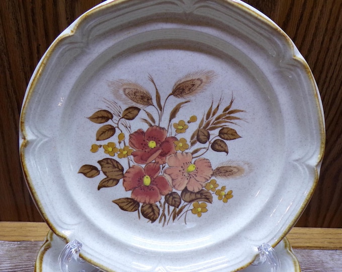 2508 International Endura Stoneware SY6669 Festive 7.5" Vintage Salad / Snack Plates Set of 7 Made in Japan - Excellent Condition