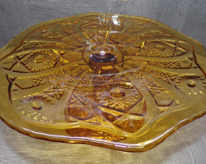 2603 Imperial Glass Daisy and Button Pattern Vintage Amber Cake Stand 10.25" Wide x 4.5" tall - Great Condition Couple Light Scratches