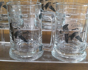 2411 Thick Glass Glendalough Vintage Mugs with Canada Goose 5.25" Set of 4 Issued 1986, 1987, 1988 & 1989- Great Condition