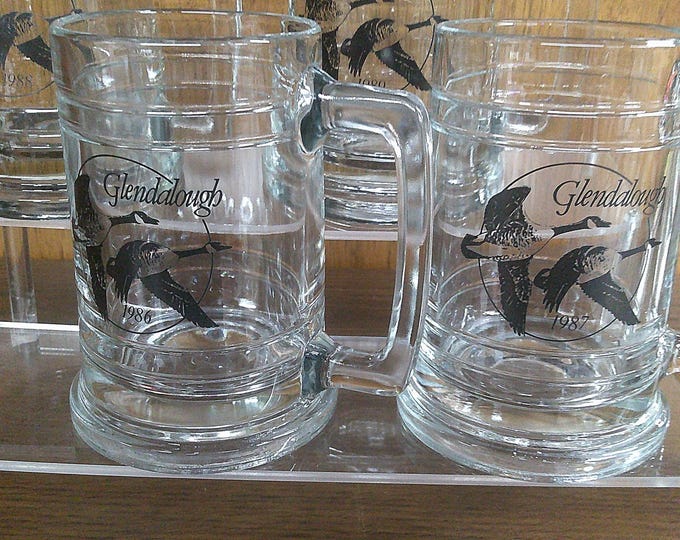 2411 Thick Glass Glendalough Vintage Mugs with Canada Goose 5.25" Set of 4 Issued 1986, 1987, 1988 & 1989- Great Condition