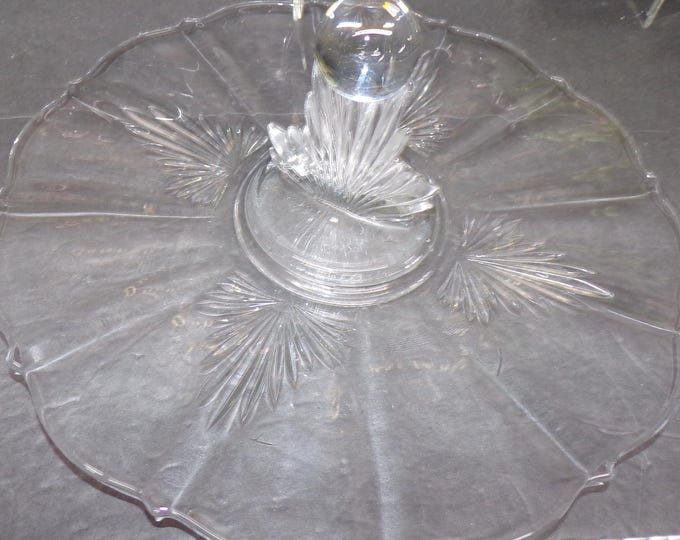 2306 Fostoria Clear Glass 11 3/8" Flame Center Handle Tray - 1936 George Sakier - Good Condition Hard to See Light Scratches