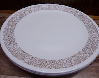2510 Corelle Woodland Brown Retired 10.25" Dinner Plates Set of 7 - Good Condition Light Scratches