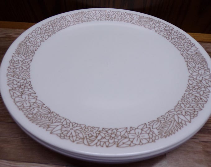 2510 Corelle Woodland Brown Retired 10.25" Dinner Plates Set of 7 - Good Condition Light Scratches