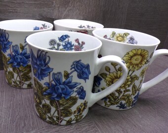 2605 Wildflower Meadow Vintage 10 oz Bone China Coffee Mugs / Cups Set of 4