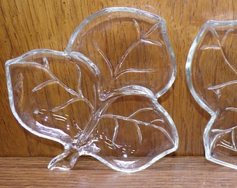 2505 Pair of 7" Clear Glass Leaf Shaped Trinket / Nut Dishes