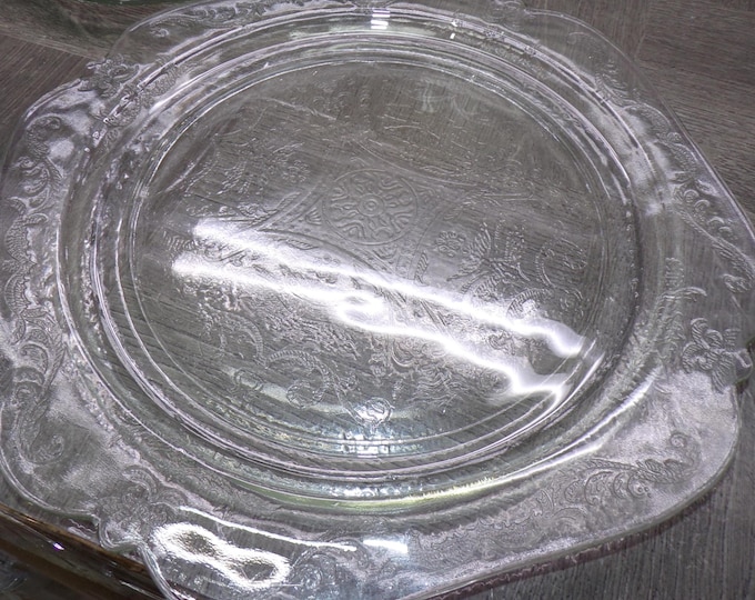 2603 Federal Glass Madrid Pattern Vintage Etched Clear Glass 10.25" Dinner Plates Set of 4 - Great Condition