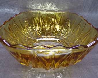 2602 Hazel Atlas Williamsport Square Prism Vintage Burnt Honey Amber 10.75" Wide x 6.5" Tall Punch Bowl - Small CHIP on Rim No Cups