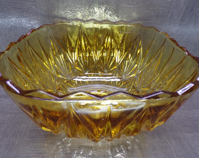 2602 Hazel Atlas Williamsport Square Prism Vintage Burnt Honey Amber 10.75" Wide x 6.5" Tall Punch Bowl - Small CHIP on Rim No Cups
