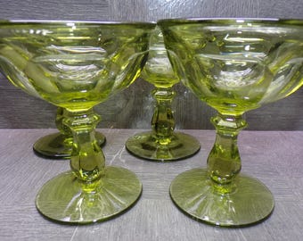 2608 Imperial Glass Williamsburg Verde Green Vintage Discontinued 5" Footed Champagne Sherbet Glasses Set of 4