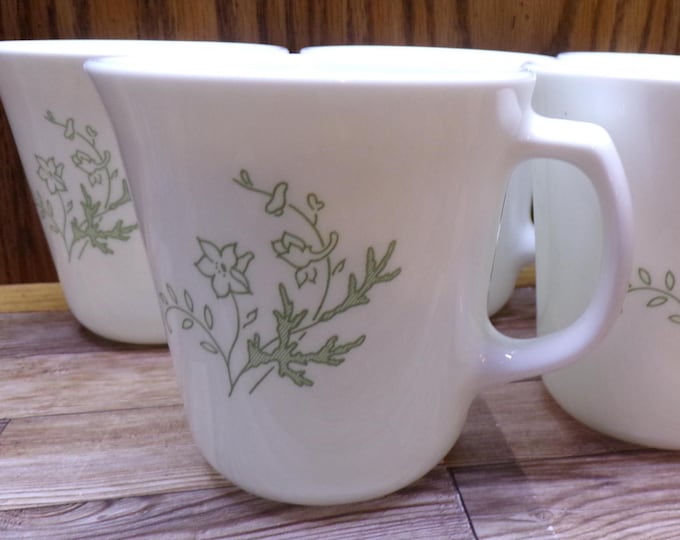 2509 Corelle Celestrial Green Floral Spray 10 oz Coffee Cups/ Mugs Set of 5 - Good Condition