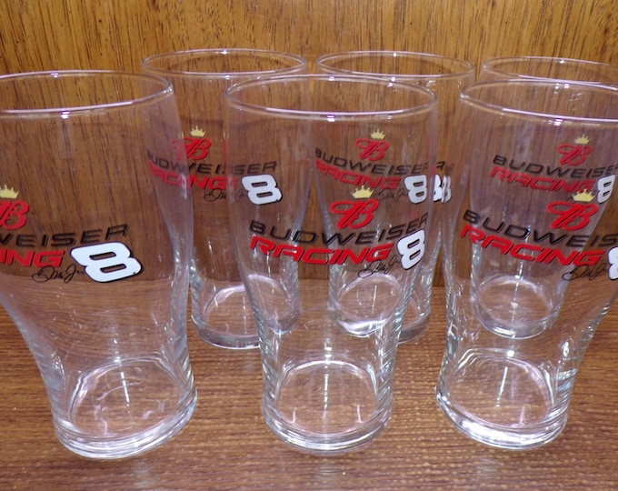 2506 Libbey Glass Budweiser Racing #8 Dale Earnhardt Jr. 6" Tumblers Set of 6 - Great Condition